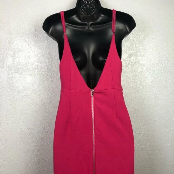 NEW LULU’S bodycon fitted exposed zipper hot pink Dress sexy Sz XS - Picture 6 of 14